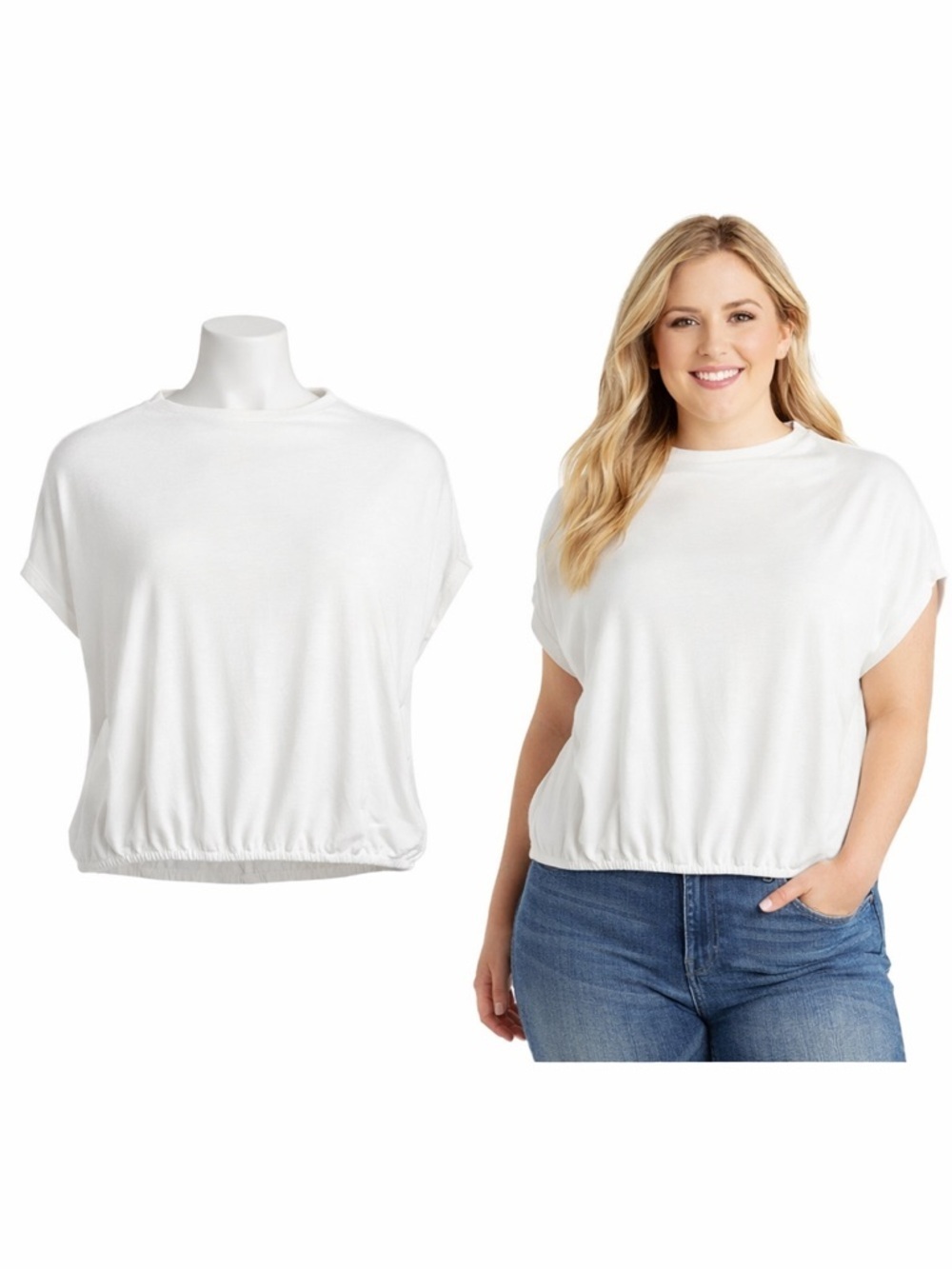 Bar III | White | Rayon Blend | Elastic Hem Blouse | 1X